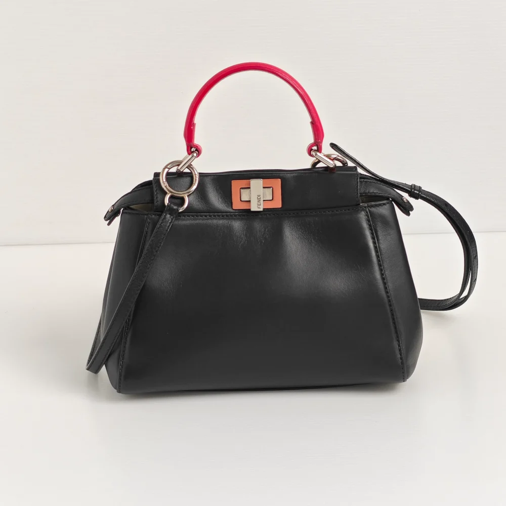 genuine pre-owned Fendi mini peekaboo - black + fuchsia