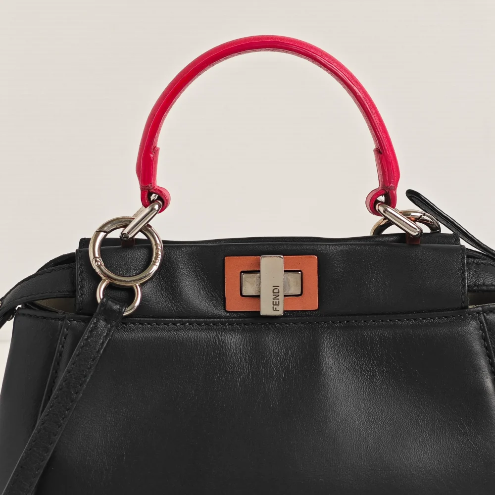 genuine pre-owned Fendi mini peekaboo - black + fuchsia - Image 5