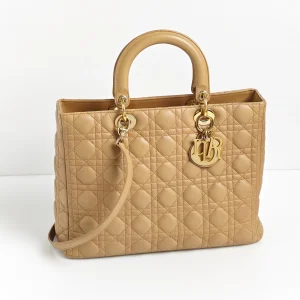 genuine pre-owned Dior large Lady Dior – beige