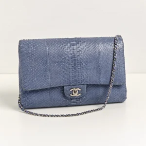 genuine pre-owned Chanel python classic flap clutch with chain