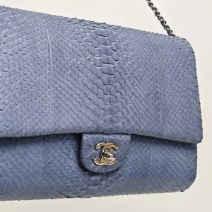 genuine pre-owned Chanel python classic flap clutch with chain