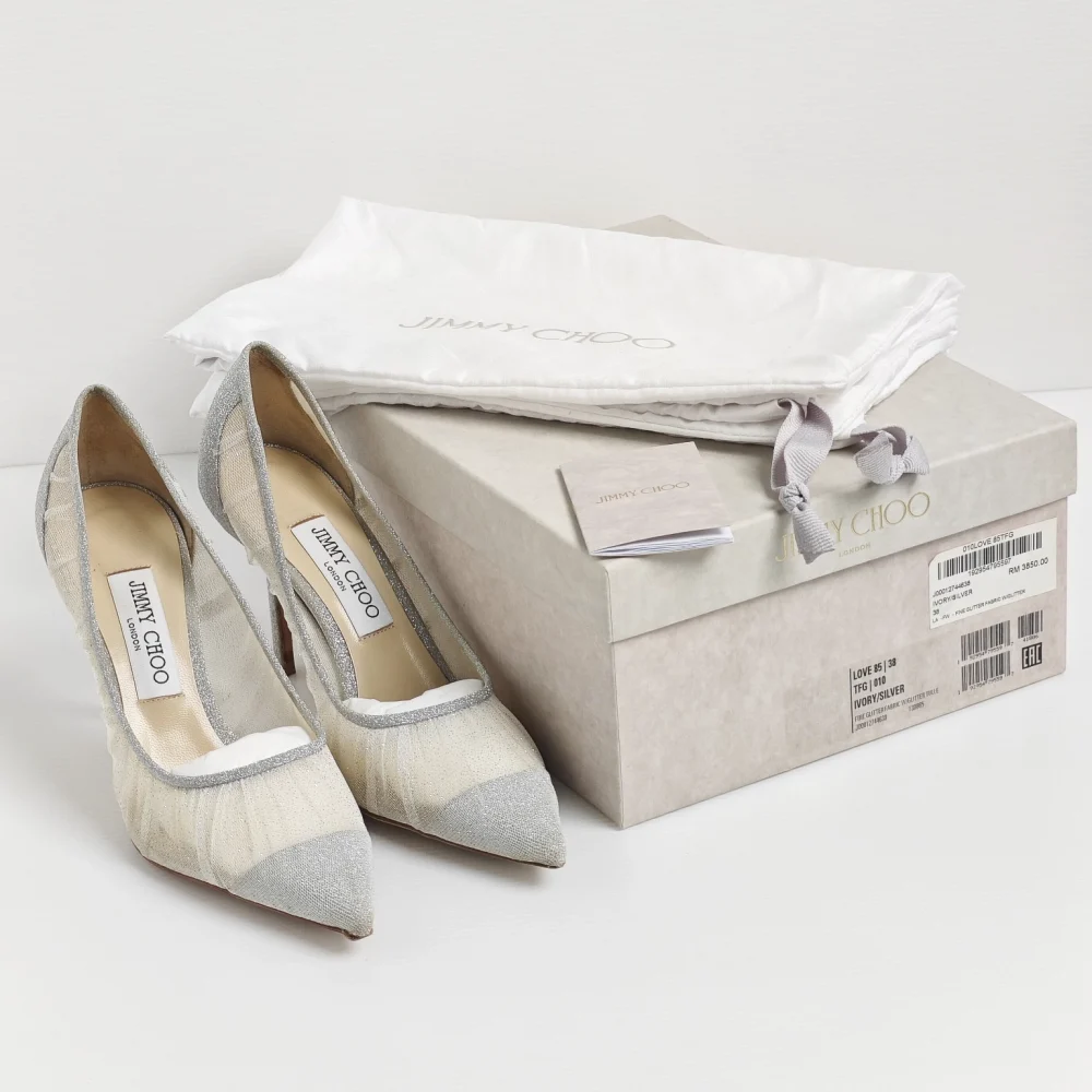 genuine (like-new) Jimmy Choo "love" glitter tulle pumps (38) - Image 8