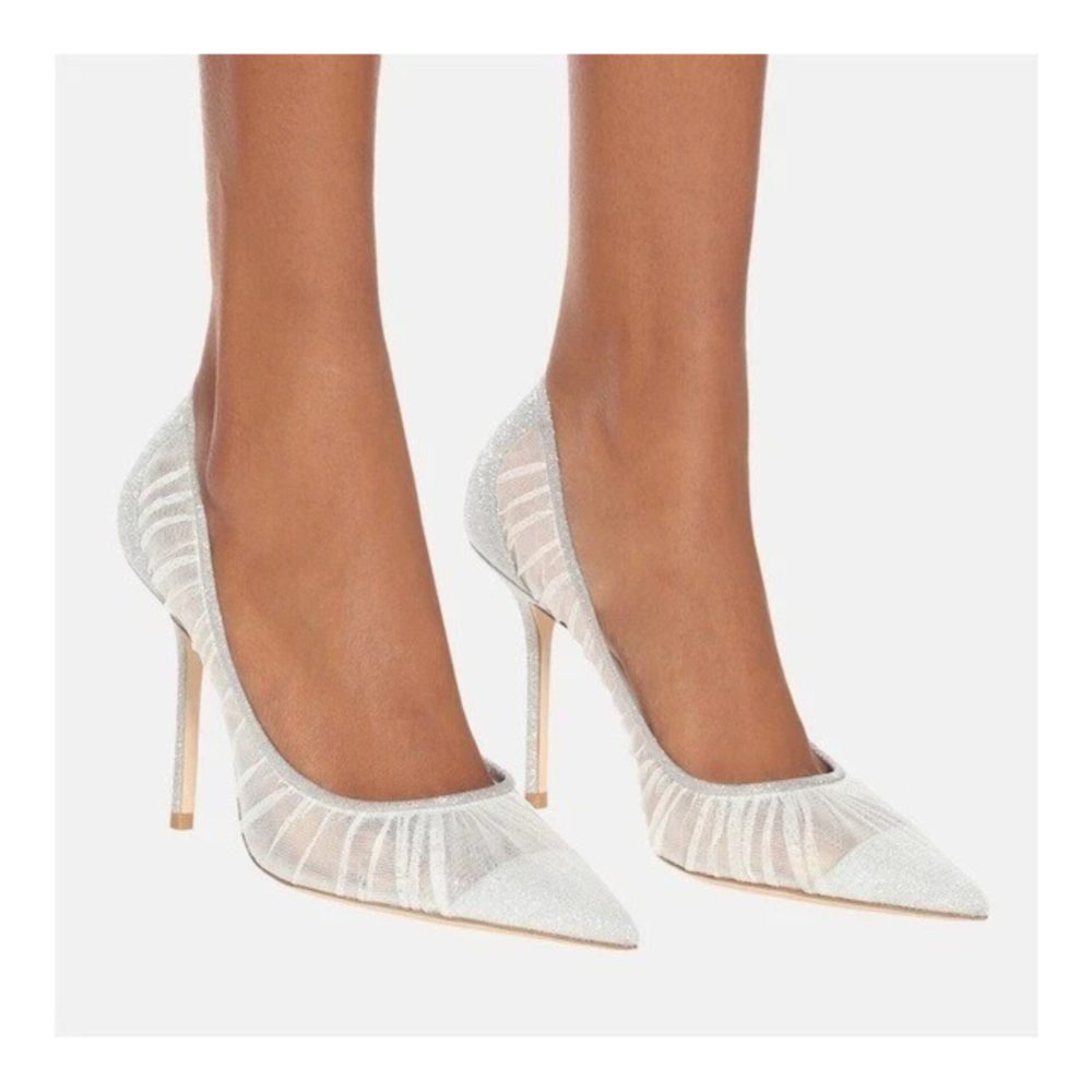 genuine (like-new) Jimmy Choo "love" glitter tulle pumps (38) - Image 4