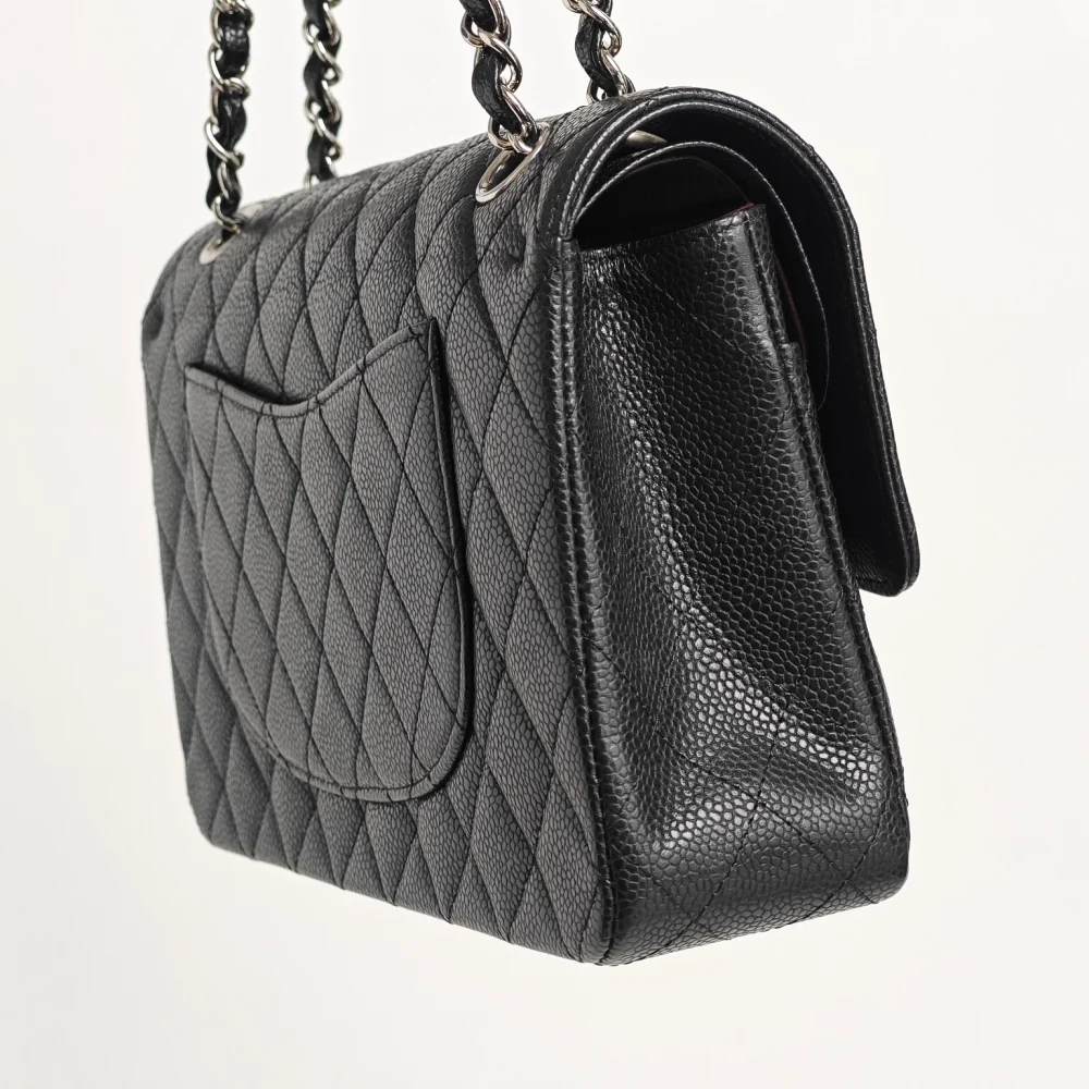 genuine pre-owned Chanel medium classic flap - black caviar shw - Image 8