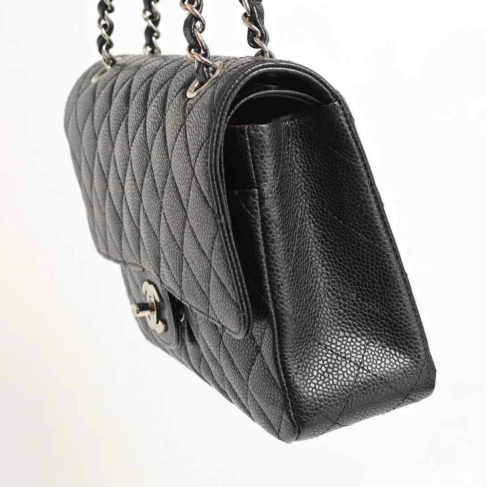 genuine pre-owned Chanel medium classic flap - black caviar shw - Image 9