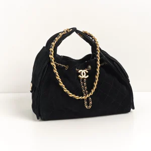 genuine pre-owned Chanel 25 small black suede