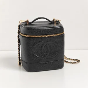 genuine pre-owned Chanel vintage black caviar vanity case